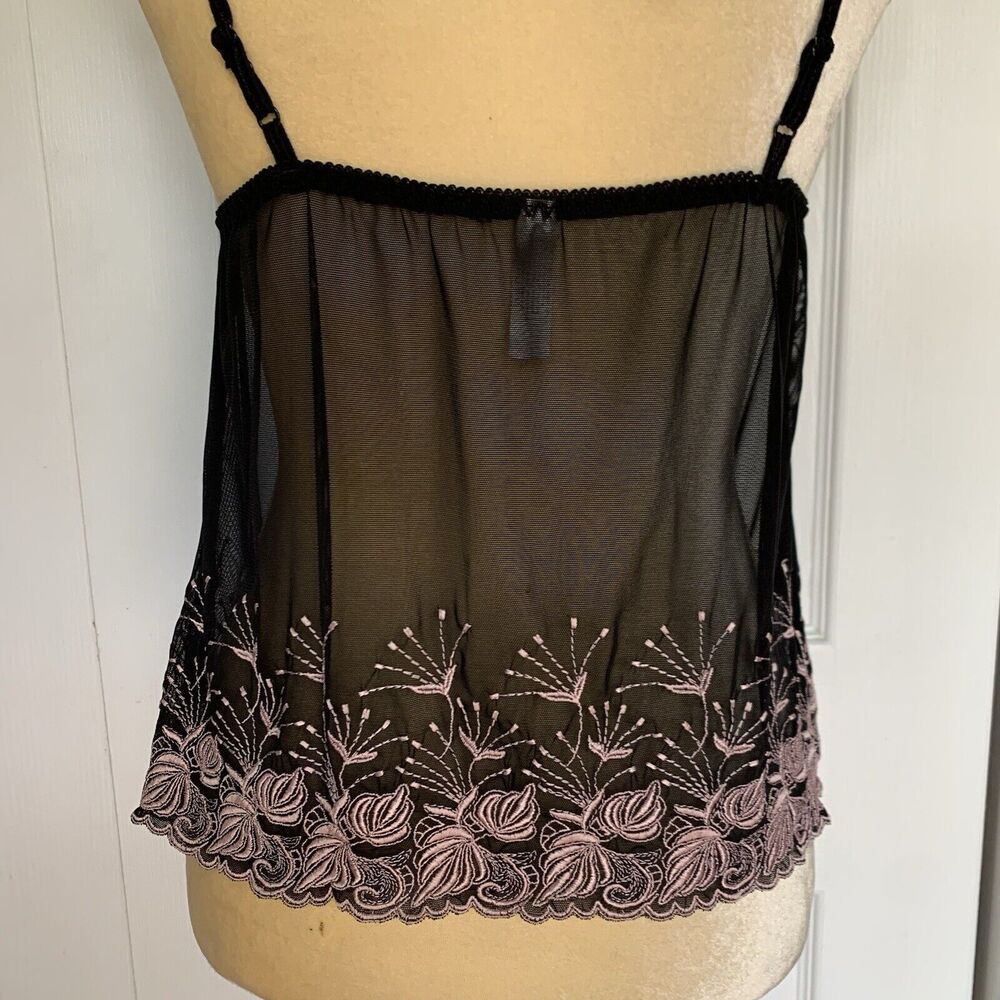 Cacique cami lingerie black lace sheer embroidered stretch 14/16 - Picture 5 of 16